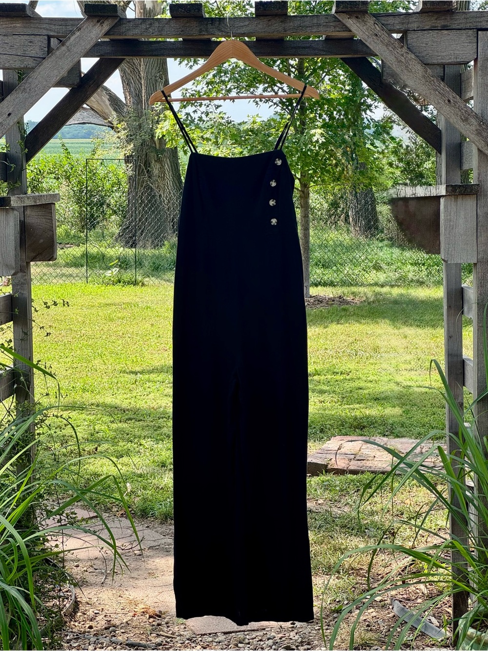 Urban Outfitters Black Linen Blend Wide Leg Jumpsuit Button Detail Size 8